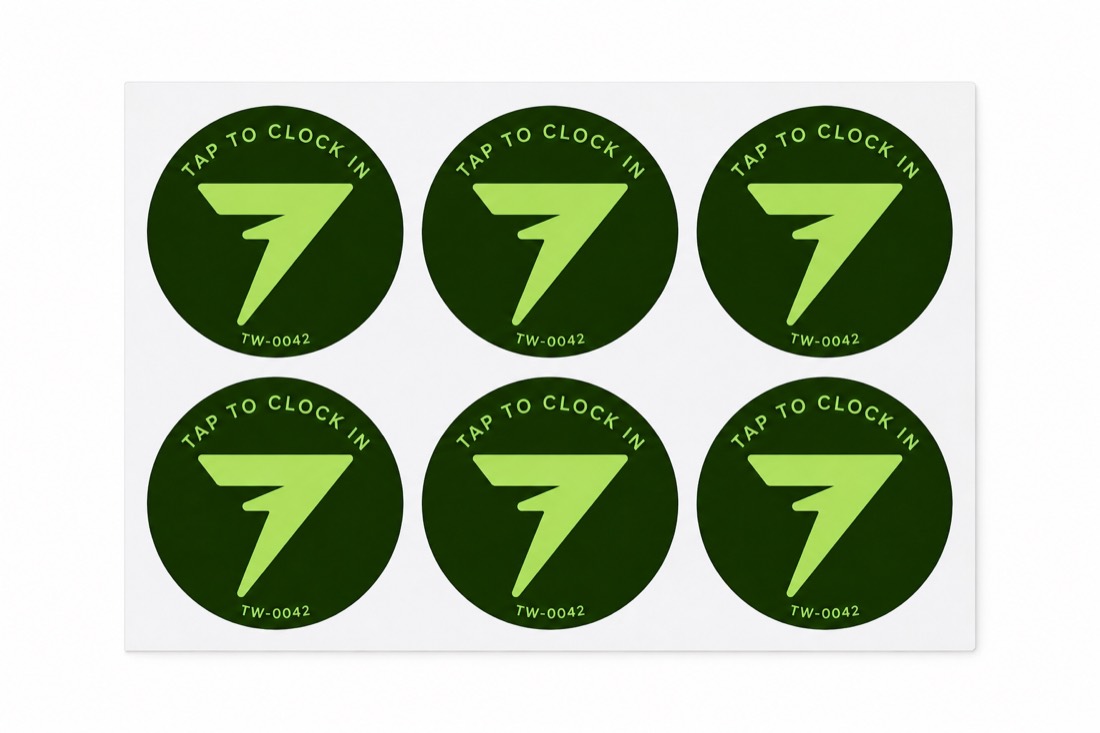 A liner sheet holding six TapWren Tags in a grid.